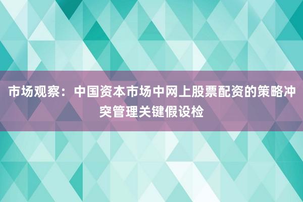 市场观察：中国资本市场中网上股票配资的策略冲突管理关键假设检